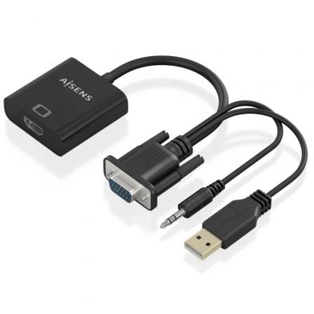 Cable Conversor Aisens A115-0872 SVGA Macho - USB Macho/ Jack Macho - HDMI Hembra/ 20cm/ Negro_0