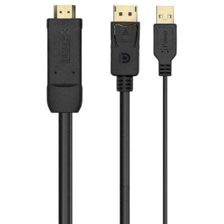 Cabo Conversor AISENS A122-0641 / HDMI Macho - DisplayPort Macho + USB Macho / 10cm + 1.8m / Preto