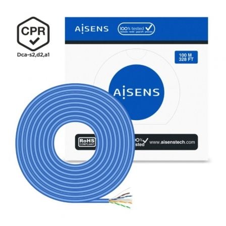 Bobina de Cable RJ45 UTP AWG24 LSZH CPR Dca Aisens A135-0662 Cat.6/ 100m/ Azul_0