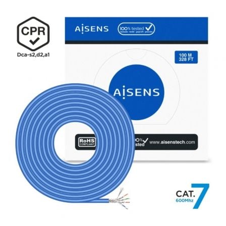 Bobina de Cable RJ45 SFTP AWG23 LSZH CPR Dca Aisens A146-0664 Cat.7/ 100m/ Azul_0