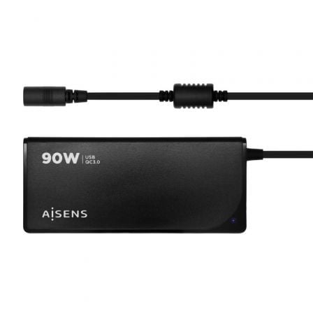 Cargador de Portátil AISENS / Automático / 90W / 12 Conectores / 1 USB QC3.0 / Preto / ASLC-90WAUTO-BK
