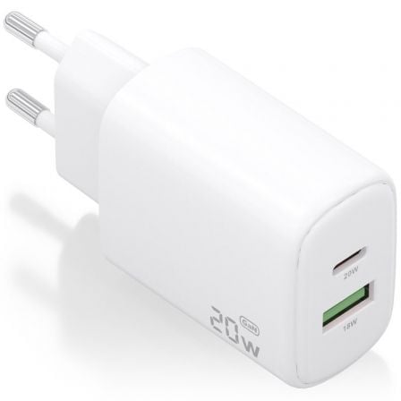 Cargador GaN de Pared Aisens A110-0909/ 1xUSB Tipo-C/ 1xUSB/ 20W/ Blanco_0