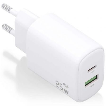 Cargador GaN de Pared Aisens A110-0911/ 1xUSB Tipo-C/ 1xUSB/ 25W/ Blanco_0