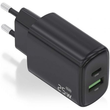 Cargador GaN de Pared Aisens A110-0912/ 1xUSB Tipo-C/ 1xUSB/ 25W/ Negro_0