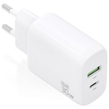Cargador GaN de Pared Aisens A110-0923/ 1xUSB Tipo-C/ 1xUSB/ 30W/ Blanco_0