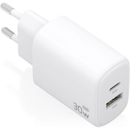 Cargador de Pared GaN Aisens A110-0977/ 1xUSB Tipo-C/ 1xUSB/ 30W/ Blanco_0