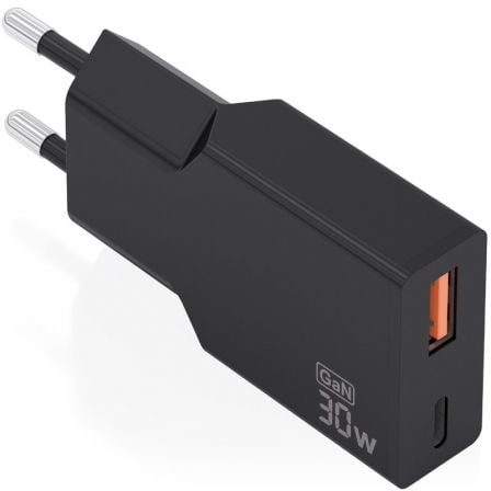 Cargador de Pared GaN Aisens A110-1005/ 1xUSB Tipo-C/ 1xUSB/ 30W/ Negro_0