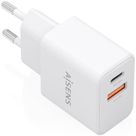 Cargador de Pared GaN Aisens A110-1025/ 1xUSB Tipo-C/ 1xUSB/ 20W/ Blanco_0