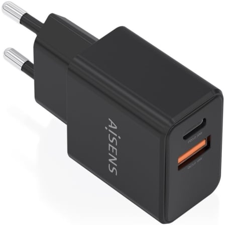 Cargador de Pared GaN Aisens A110-1026/ 1xUSB Tipo-C/ 1xUSB/ 20W/ Negro_0
