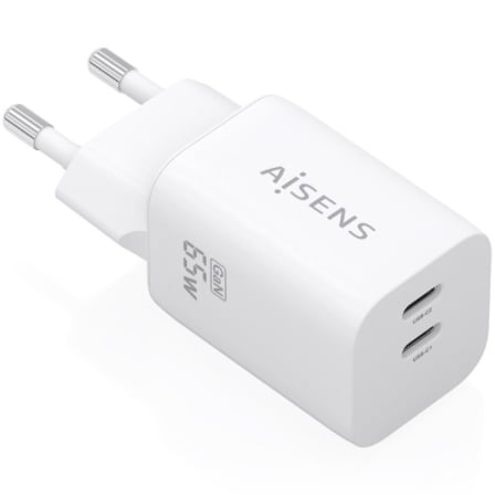 Cargador de Pared GaN Aisens A110-1029/ 2xUSB Tipo-C/ 65W/ Blanco_0