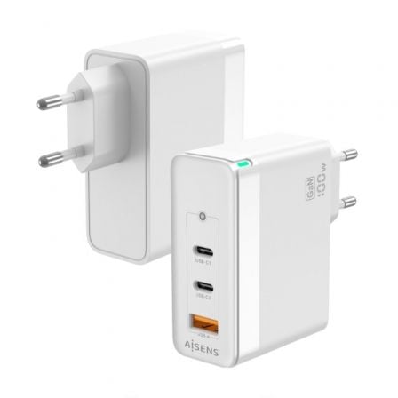 Cargador Gan de Pared Aisens ASCH-100W3P008-W/ 2xUSB Tipo-C/ 1x USB/ 100W_0