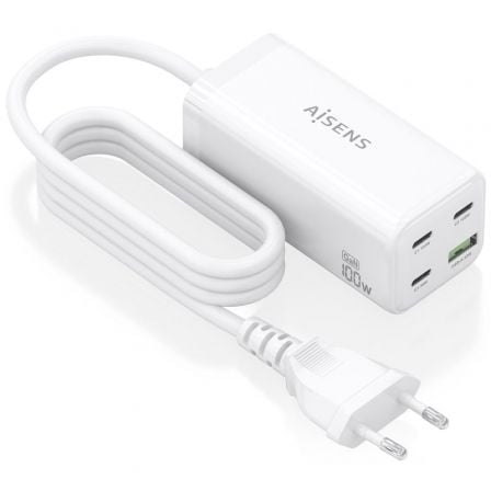 Cargador Sobremesa GaN Aisens ASCH-100W4P053-W/ 3xUSB Tipo-C/ 1xUSB/ 100W_0