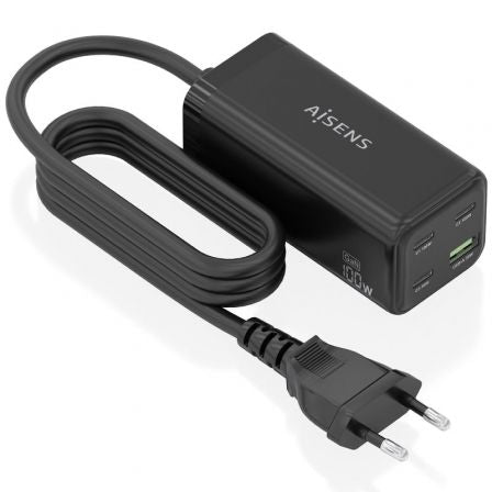 Cargador Sobremesa GaN Aisens ASCH-100W4P054-BK/ 3xUSB Tipo-C/ 1xUSB/ 100W_0
