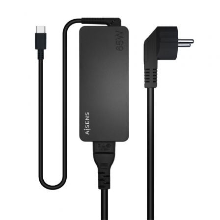 Cargador AISENS ASCH-1PD65D-BK / 65W / 1xUSB Tipo-C / Preto