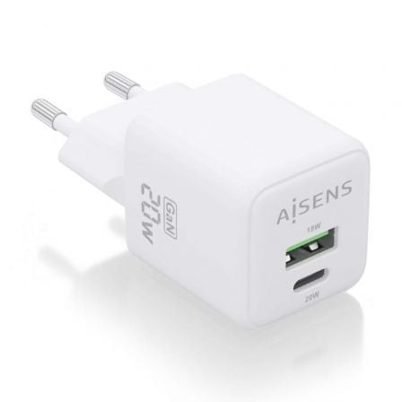 Cargador Gan de Pared Aisens ASCH-20W2P010-W/ 1xUSB Tipo-C/ 1xUSB/ 20W_0