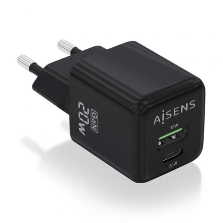 Cargador Gan de Pared Aisens ASCH-20W2P011-BK/ 1xUSB Tipo-C/ 1xUSB/ 20W_0
