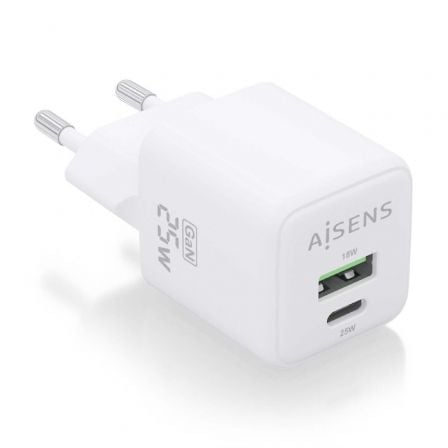 Cargador Gan de Pared Aisens ASCH-25W2P014-W/ 1xUSB Tipo-C/ 1xUSB/ 25W_0