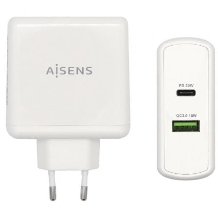 Cargador de Pared Aisens ASCH-2PD30QC-W/ 1xUSB Tipo-C/ 1x USB/ 48W_0