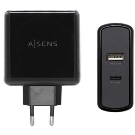 Cargador de Pared Aisens ASCH-2PD45A-BK/ 1xUSB Tipo-C/ 1x USB/ 57W_0