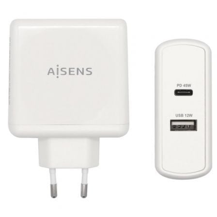 Cargador de Pared Aisens ASCH-2PD45A-W/ 1xUSB Tipo-C/ 1x USB/ 57W_0