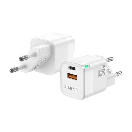 Cargador Gan de Pared Aisens ASCH-30W2P004-W/ 1xUSB Tipo-C/ 1xUSB/ 30W_0