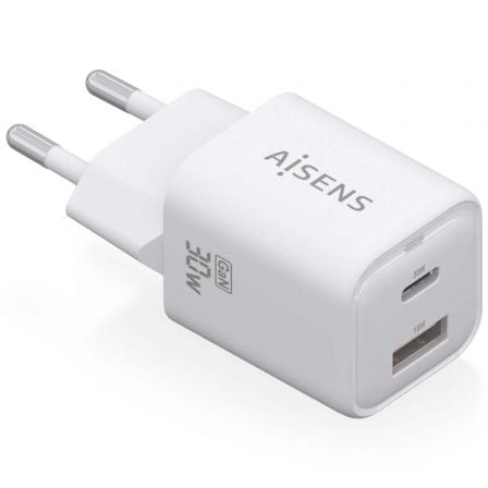 Cargador Gan de Pared Aisens ASCH-30W2P020-W/ 1xUSB Tipo-C/ 1xUSB/ 30W_0