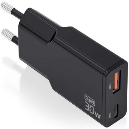 Cargador GaN de Pared Aisens ASCH-30W2P047-BK/ 1xUSB Tipo-C/ 1xUSB/ 30W/ Negro_0