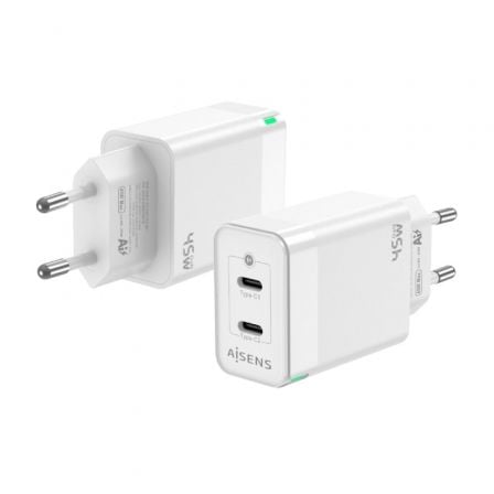 Cargador Gan de Pared Aisens ASCH-45W2P005-W/ 2xUSB Tipo-C/ 45W_0