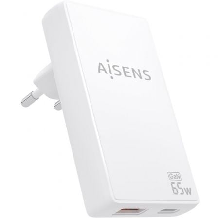 Cargador de Pared GaN Aisens ASCH-65W2P076-W/ 1xUSB Tipo-C/ 1xUSB/ 65W/ Blanco_0
