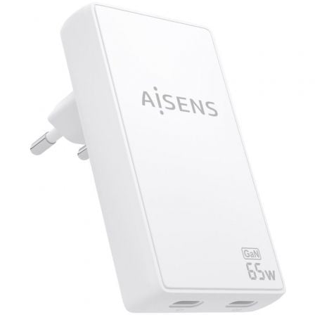 Cargador de Pared GaN Aisens ASCH-65W2P077-W/ 2xUSB Tipo-C/ 65W/ Blanco_0