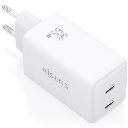 Cargador de Pared GaN Aisens ASCH-65W2P078-W/ 2xUSB Tipo-C/ 65W/ Blanco_0