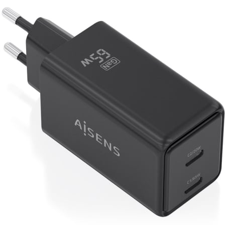 Cargador de Pared GaN Aisens ASCH-65W2P079-BK/ 2xUSB Tipo-C/ 65W/ Negro_0