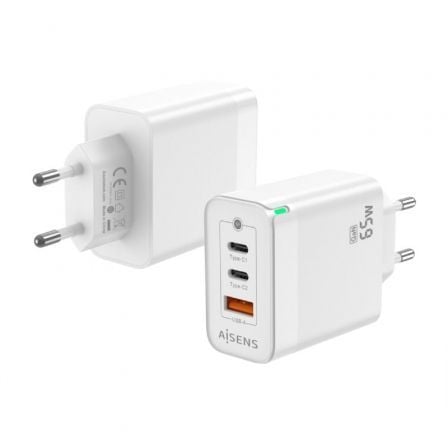 Cargador Gan de Pared Aisens ASCH-65W3P007-W/ 2xUSB Tipo-C/ 1x USB/ 65W_0