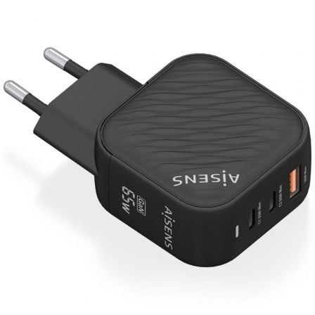 Cargador Gan de Pared Aisens ASCH-65W3P027-BK/ 2xUSB Tipo-C/ 1xUSB/ 65W_0