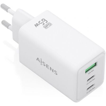 Cargador de Pared GaN Aisens ASCH-65W3P072-W/ 2xUSB Tipo-C/ 1xUSB/ 65W/ Blanco_0