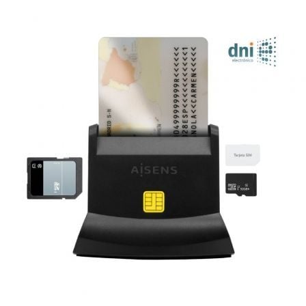 Lector de DNI y Tarjetas Aisens ASCR-SN04CSD-BK/ USB Tipo-C/ Negro_0