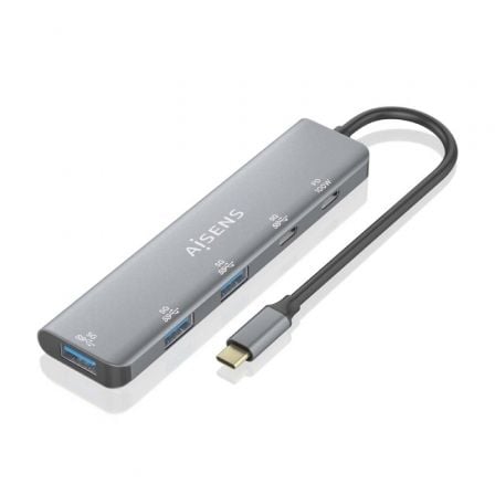 Hub USB Tipo-C AISENS A109-0857 / 3xUSB / 1xUSB Tipo-C / 1xUSB Tipo-C PD / Gris