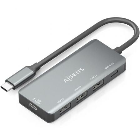 Hub USB Tipo-C Aisens A109-0945/ 3xUSB/ 1xUSB Tipo-C/ 1xUSB Tipo-C PD/ Gris_0
