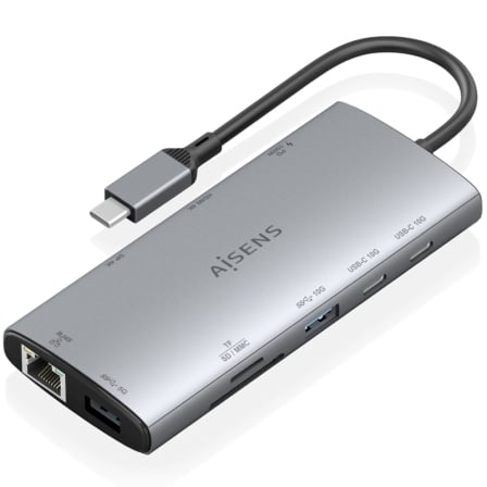 Docking USB Tipo-C Aisens ASUC-10P050-GR/ 1xDisplayPort/ 1xHDMI 4K/ 1xRJ45/ 2xUSB/ 2xUSB Tipo-C/ 1xUSB Tipo-C PD/ 1xLector de Tarjetas/ Gris_0