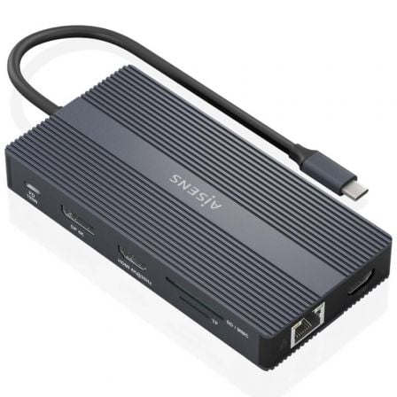 Docking USB Tipo-C Aisens ASUC-12P017-GR/ 2xHDMI/ 4xUSB/ 1xUSB Tipo-C/ 1xRJ45/ 1xDisplayPort/ 1xLector Tarjetas/ 1xUSB Tipo-C PD/ Gris_0