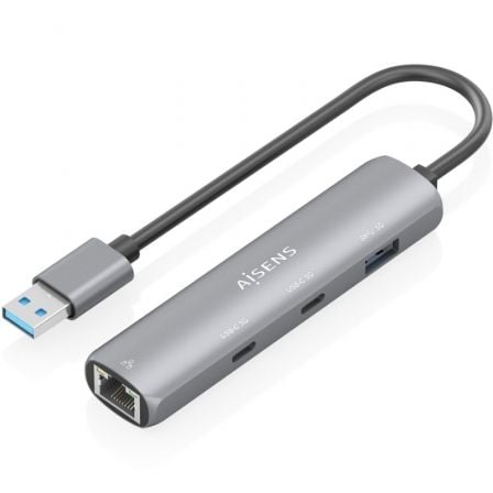 Hub USB Aisens ASUC-4P036-GR/ 2xUSB Tipo-C/ 1xUSB/ 1xRJ45/ Gris_0