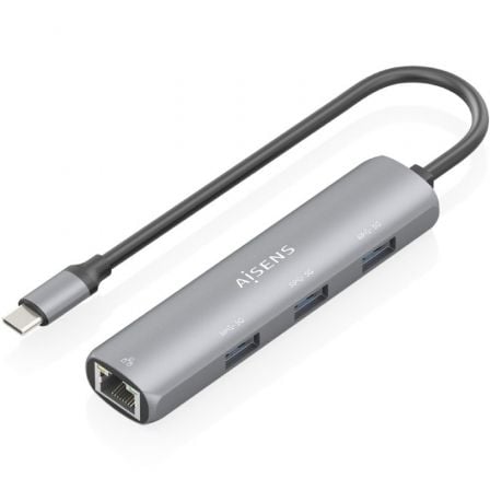 Hub USB Tipo-C Aisens ASUC-4P038-GR/ 3xUSB/ 1xRJ45/ Gris_0