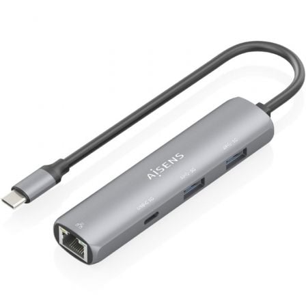 Hub USB Tipo-C Aisens ASUC-4P038-GR/ 1xUSB Tipo-C/ 2xUSB/ 1xRJ45/ Gris_0