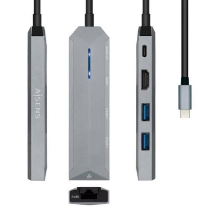 Docking USB Tipo-C Aisens ASUC-5P003-GR/ 1xHDMI/ 2xUSB/ 1xRJ45/ 1xUSB Tipo-C PD/ Gris_0