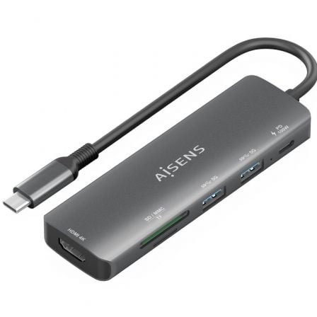Docking USB Tipo-C Aisens ASUC-5P011-GR/ 1xHDMI/ 2xUSB/ 1xUSB Tipo-C PD/ 1xLector Tarjetas/ Gris_0
