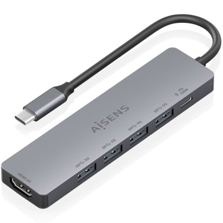 Docking USB Tipo-C Aisens ASUC-6P047-GR/ 1xHDMI 4K/ 4xUSB/ 1xUSB Tipo-C PD/ Gris_0