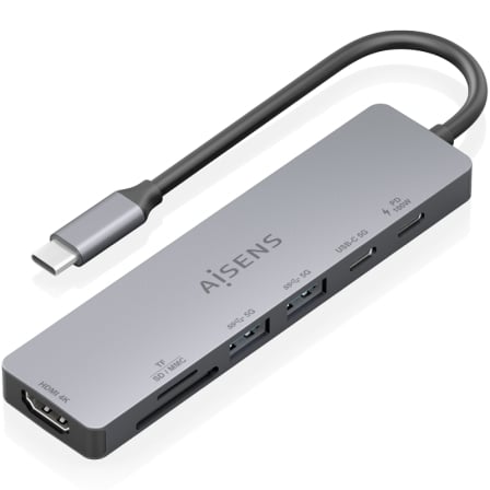 Docking USB Tipo-C Aisens ASUC-7P048-GR/ 1xHDMI 4K/ 2xUSB/ 1xUSB Tipo-C/ 1xUSB Tipo-C PD/ 1x Lector de Tarjetas/ Gris_0