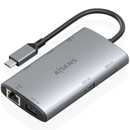 Docking USB Tipo-C Aisens ASUC-7P049-GR/ 2xHDMI 4K/ 1xRJ45/ 2xUSB/ 1xUSB Tipo-C/ 1xUSB Tipo-C PD/ Gris_0