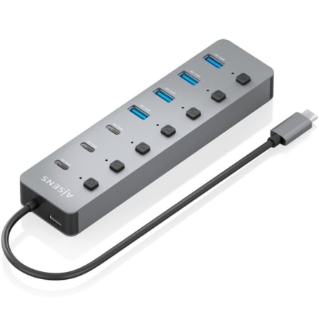 Hub USB Tipo-C 3.2 Aisens ASUC-8P044-GR/ 4xUSB/ 3xUSB Tipo-C/ 1xUSB Tipo-C PD/ Gris_0