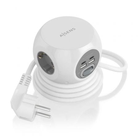 Regleta con Interruptor Aisens ASPS-2A2C04-W/ 3 Tomas de Corriente/ 2 USB Tipo-C/ 2 USB/ Cable 1.4m/ Blanco_0